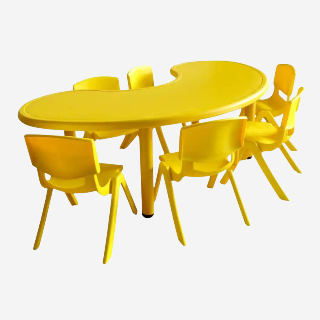 Table scolaire collaborative demi-lune avec chaises pour maternelle et crèche