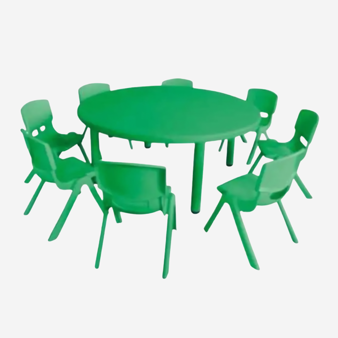 Table ronde scolaire pour maternelle avec chaises enfants