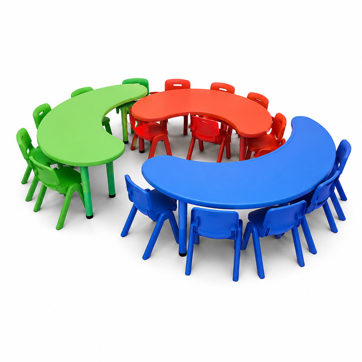 Table scolaire collaborative demi-lune avec chaises pour maternelle et crèche